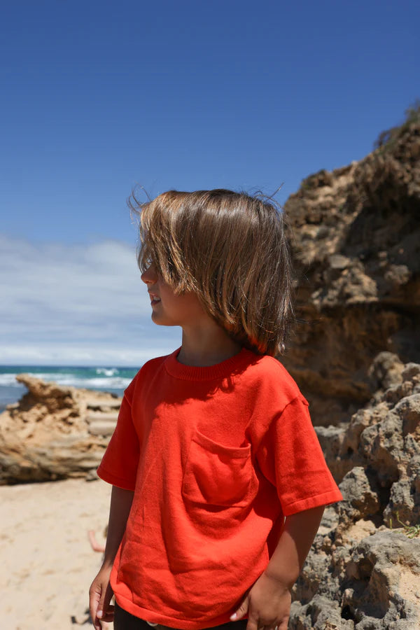 *Last Size* Grown - Knitted Pocket Tee Rosso - size 3yr