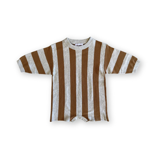 Grown - Vertical Stripe Romper - Grey Marle & Brownie