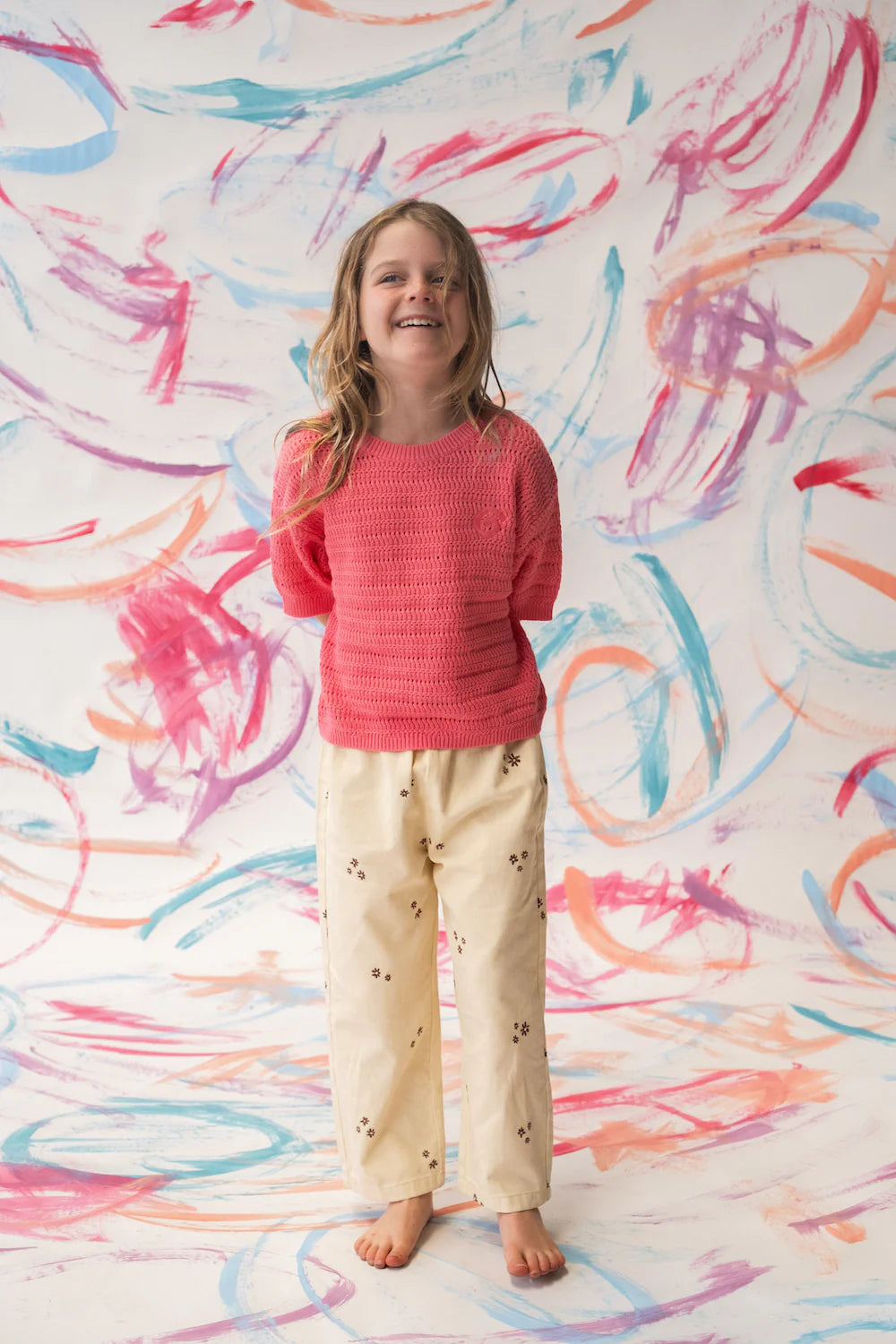 Grown Organic Denim Wild Flower Embroidery Pant - Milk