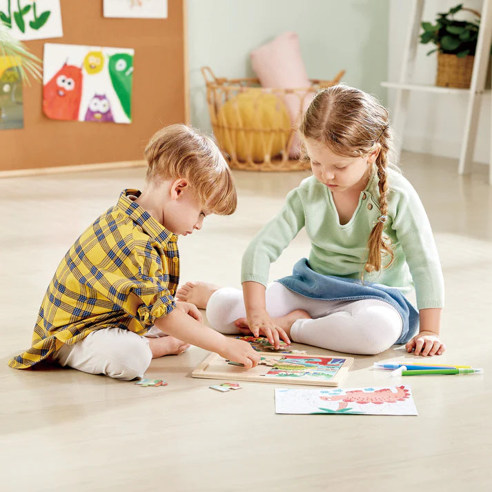 Hape - Double Sided Colour Puzzle Dinosaurs