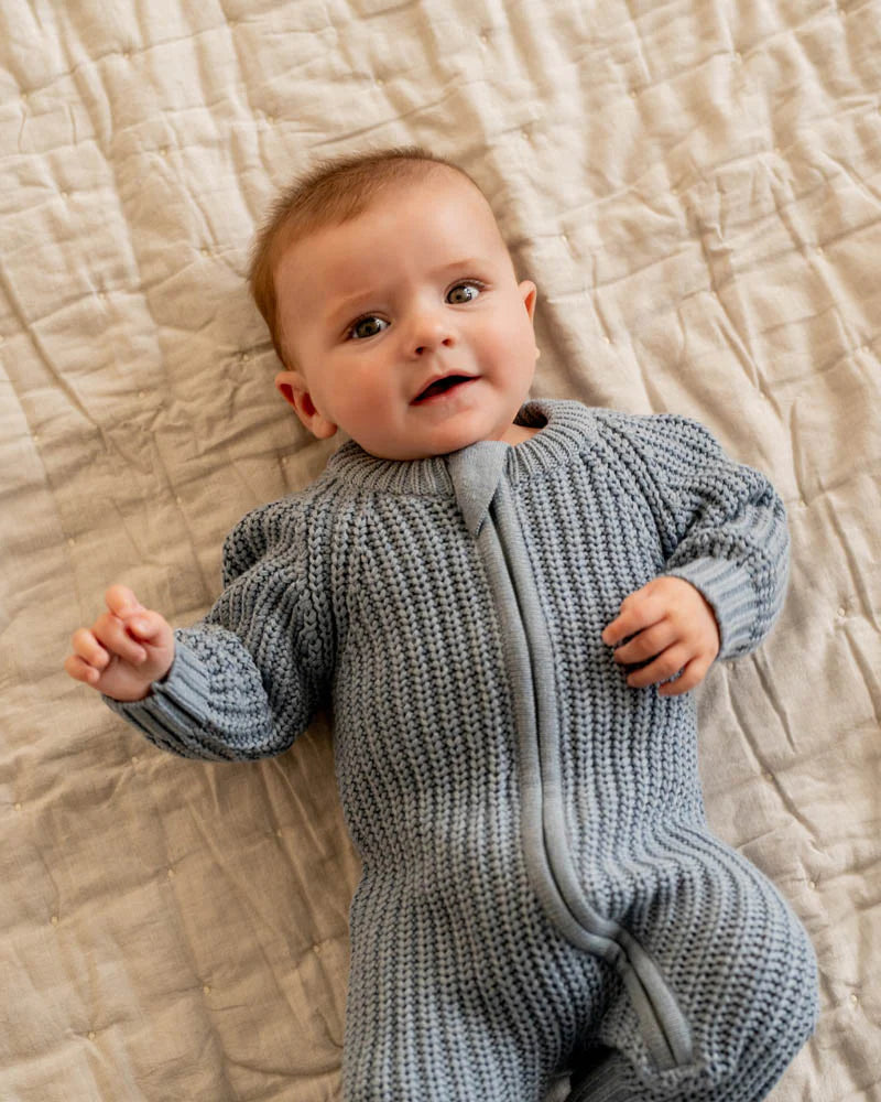 Bebe Blue Knitted Zip Romper