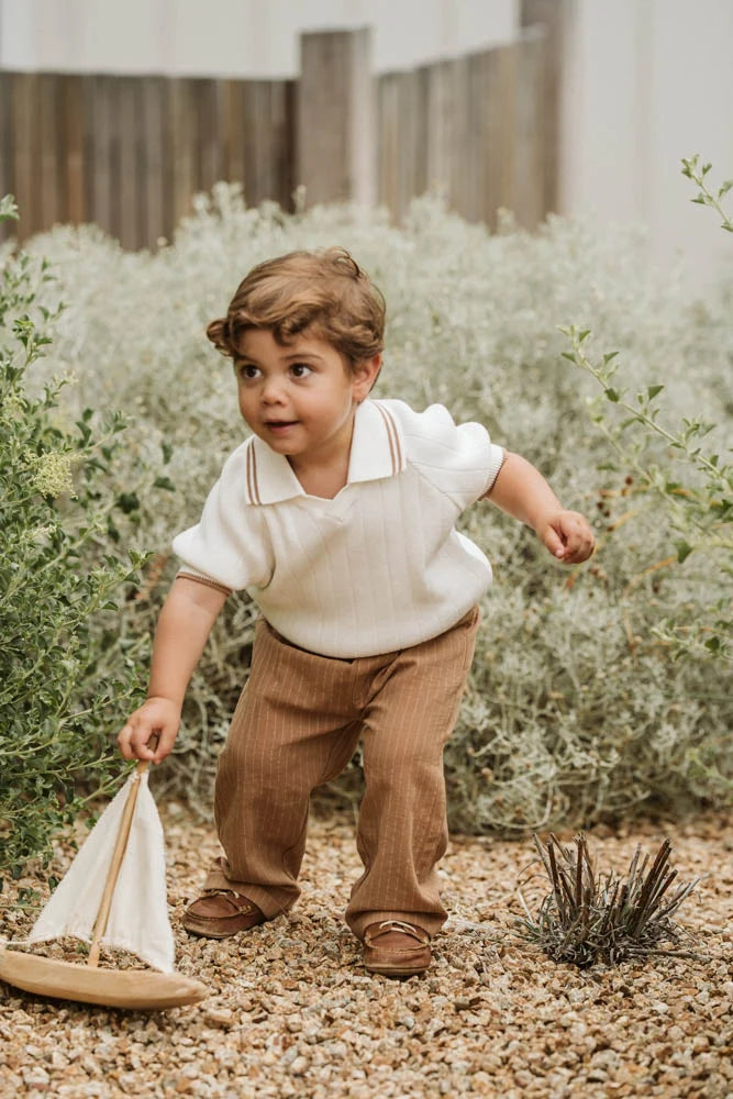 Bebe Evan Short Sleeve Collared Jumper - Cream