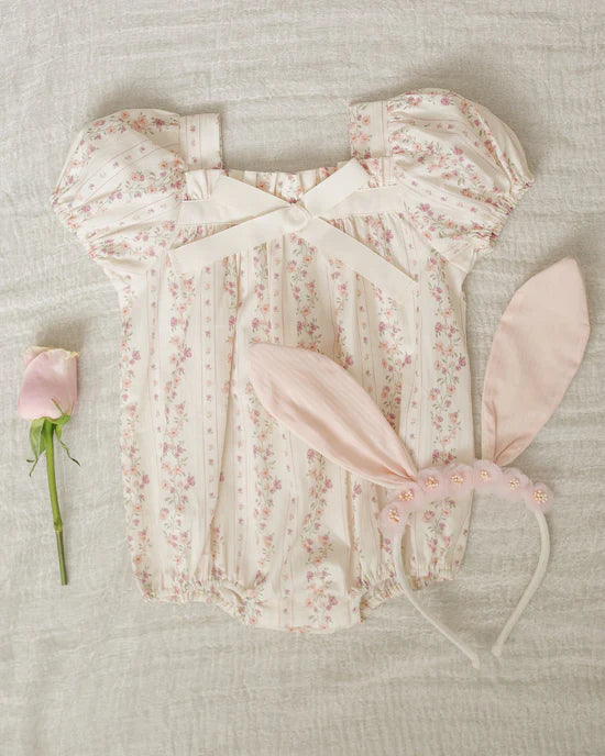 Noralee - Lyla Romper Floral Stripe Ivory