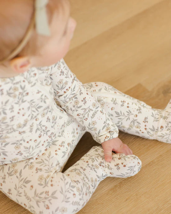 Quincy Mae Bamboo Zip Footie - Woodland