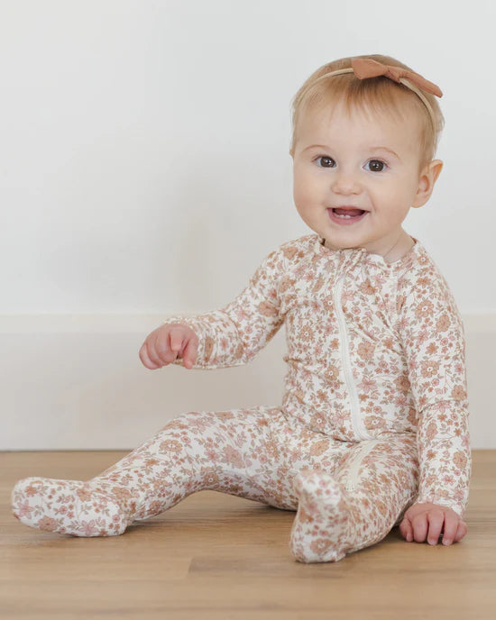 Quincy Mae Bamboo Zip Footie - Bloom