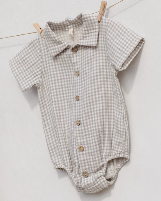 Quincy Mae Matteo Romper - Sage Gingham