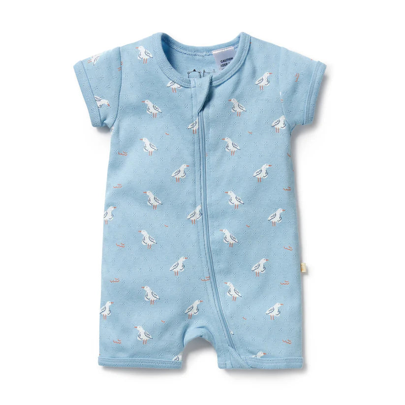 Wilson & Frenchy Organic Pointelle Boyleg Zipsuit - Sunny Seagulls