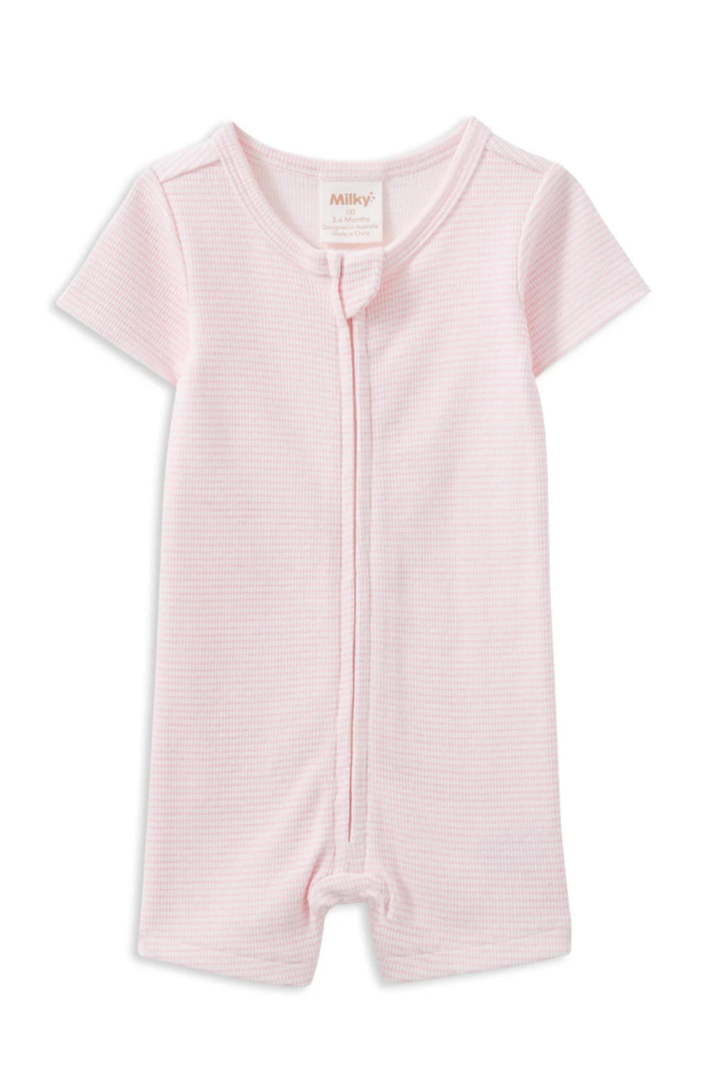 Milky Pink Stripe Rib Zip Romper