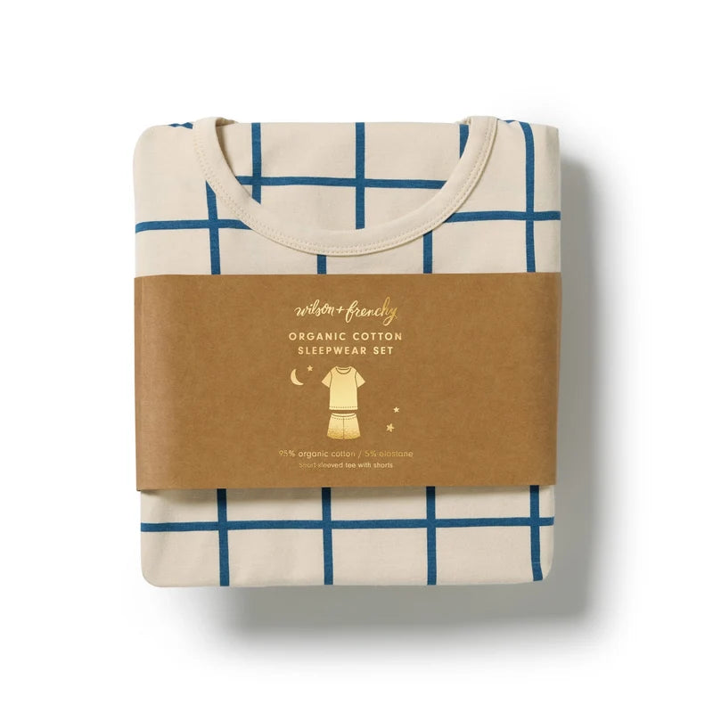 Wilson & Frenchy Bright Blue Check Organic Short Sleeved Pyjamas