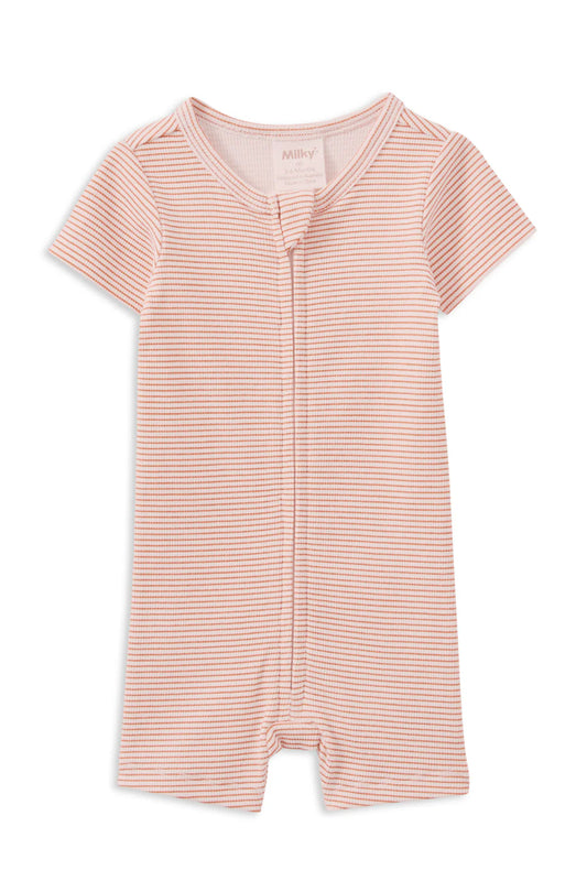 Milky Caramel Rib Zip Romper