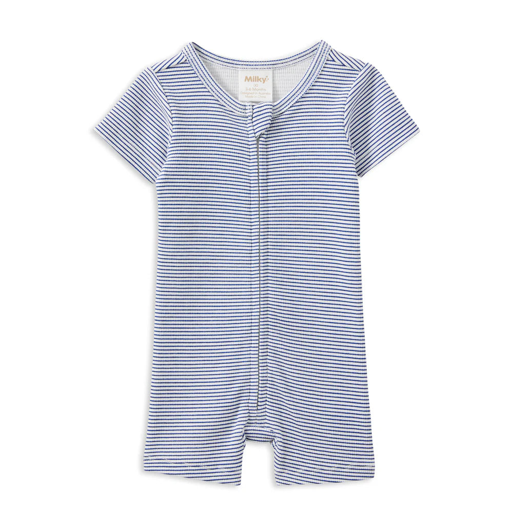 Milky Blue Rib Zip Romper