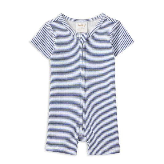Milky Blue Rib Zip Romper
