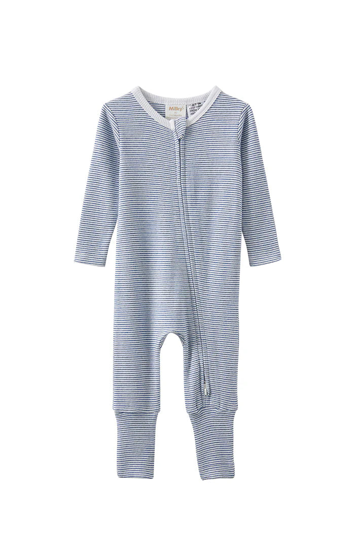 Milky Blue Stripe Zip Romper
