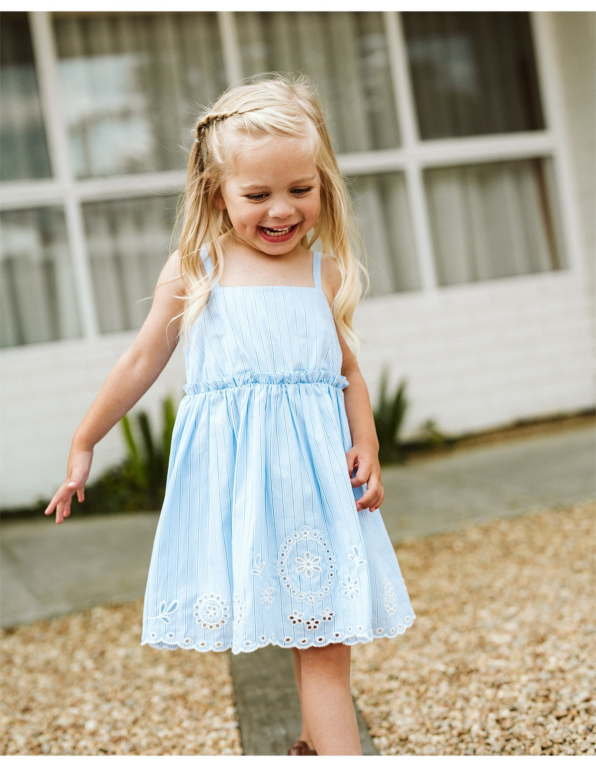 Fox & Finch Piccolina Cutwork Dress - Blue Stripe