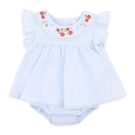 Bebe Poppy Embroidery Overlay Bodysuit - Bluebell