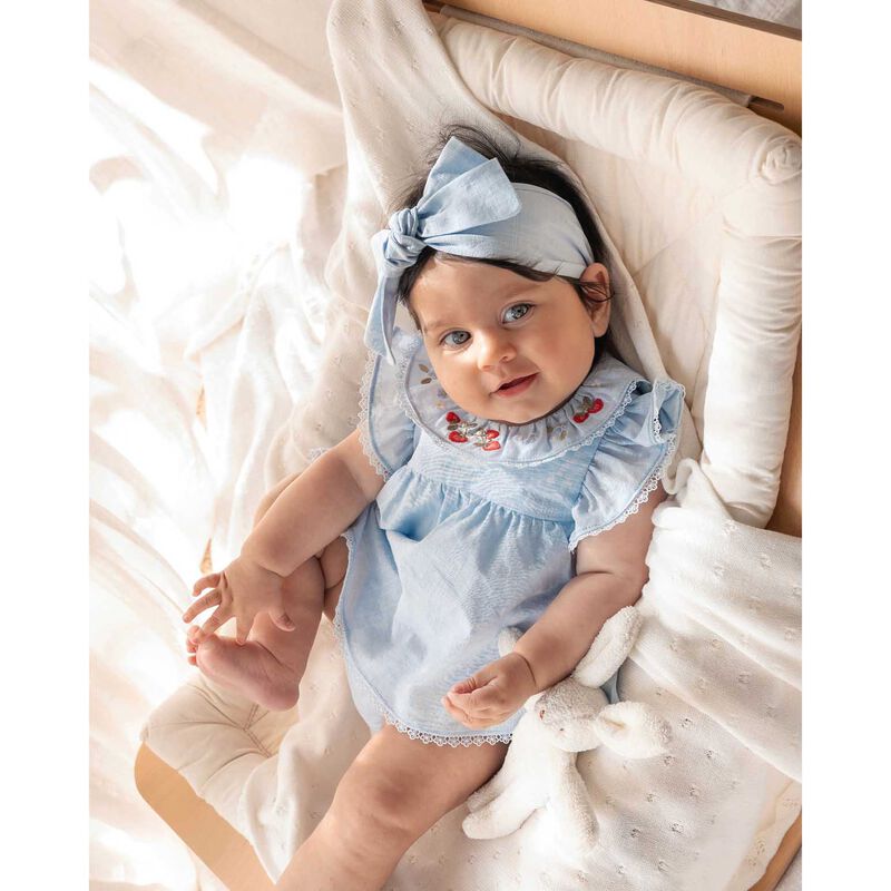 Bebe Poppy Embroidery Overlay Bodysuit - Bluebell