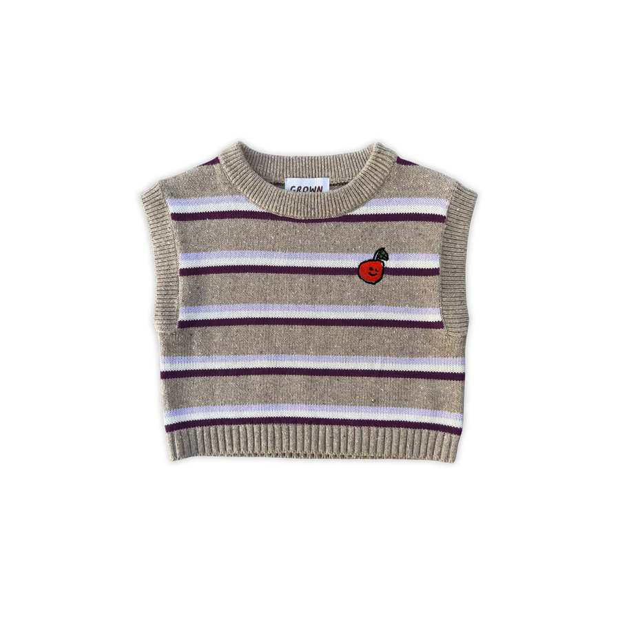 Grown Organic Stripe Apple Knit Vest - Oatmilk