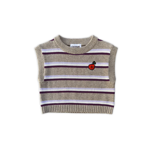 Grown Organic Stripe Apple Knit Vest - Oatmilk