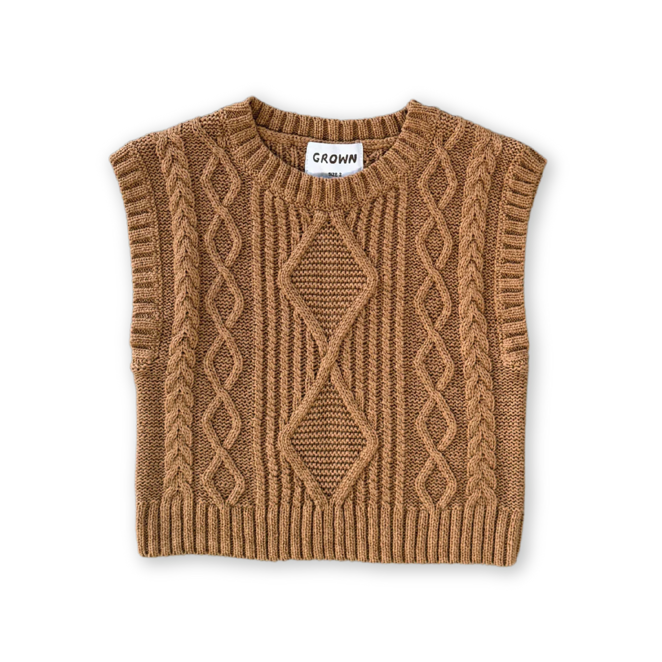 Grown Organic Chunky Cable Knit Vest - Toast