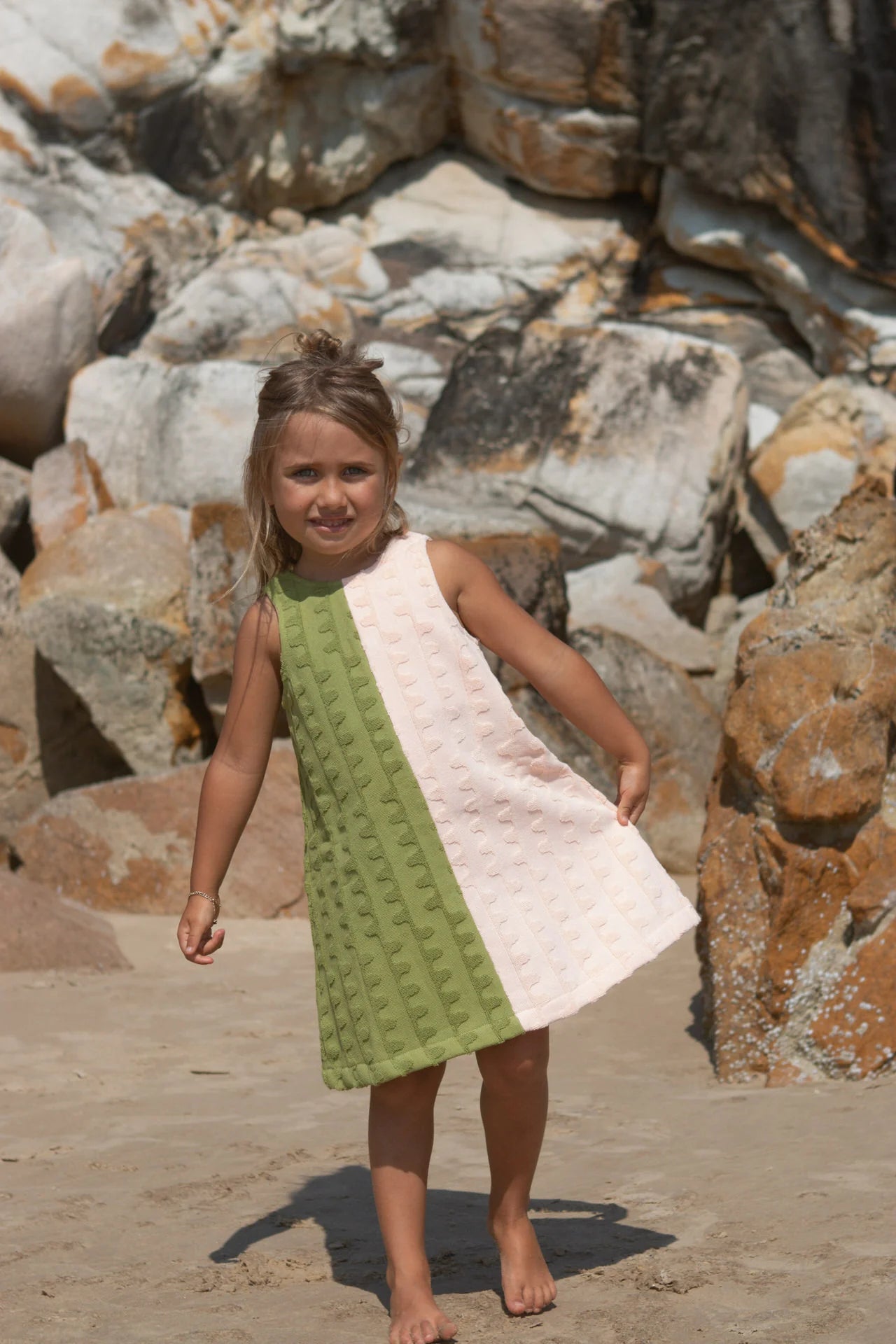 Grown Terry Towelling Flow Dress - Leaf/ Peachy