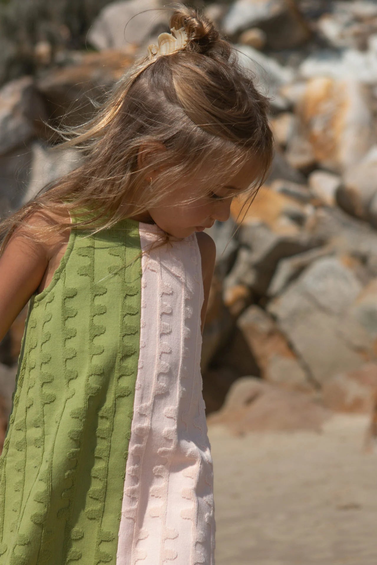 Grown Terry Towelling Flow Dress - Leaf/ Peachy