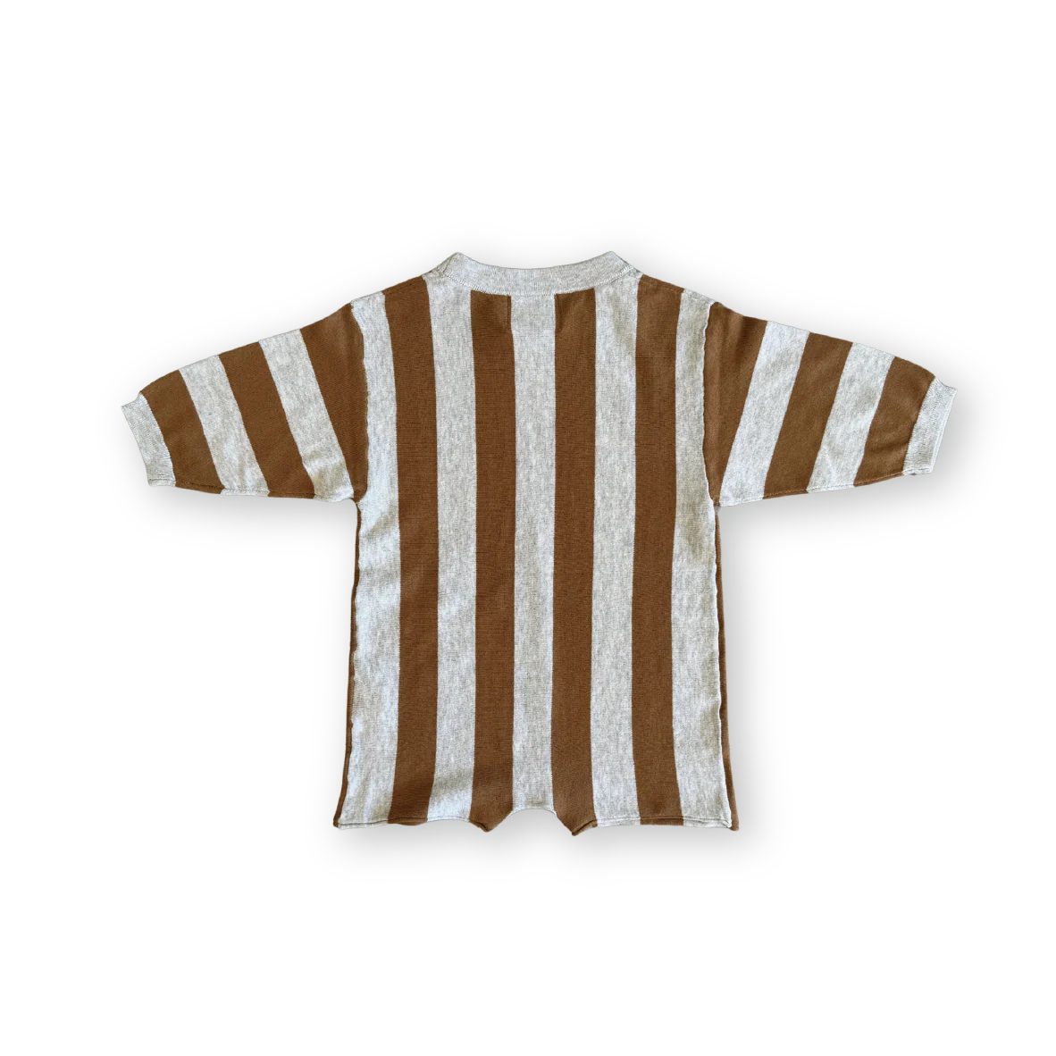 Grown - Vertical Stripe Romper - Grey Marle & Brownie