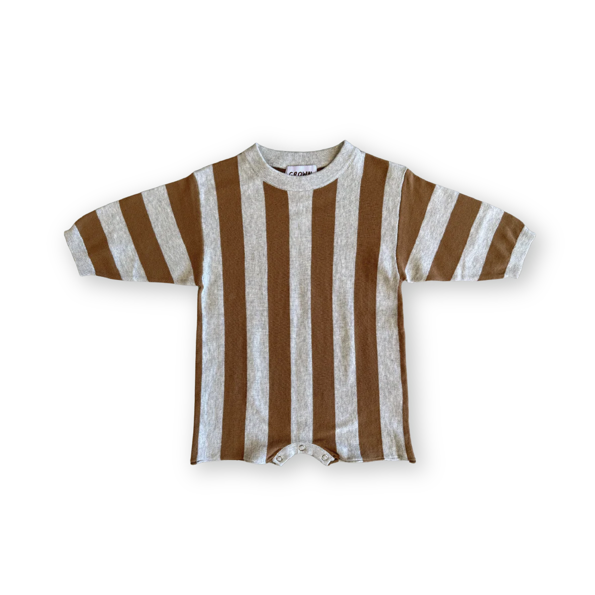 Grown - Vertical Stripe Romper - Grey Marle & Brownie