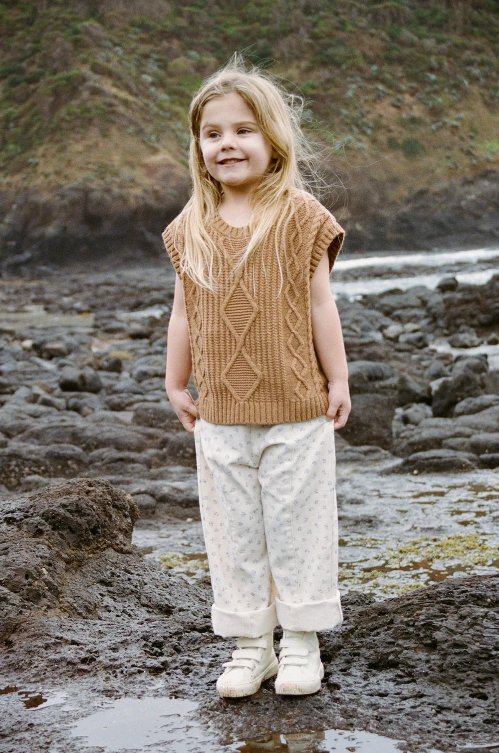 Grown Organic Chunky Cable Knit Vest - Toast
