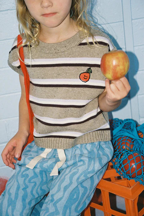 Grown Organic Stripe Apple Knit Vest - Oatmilk