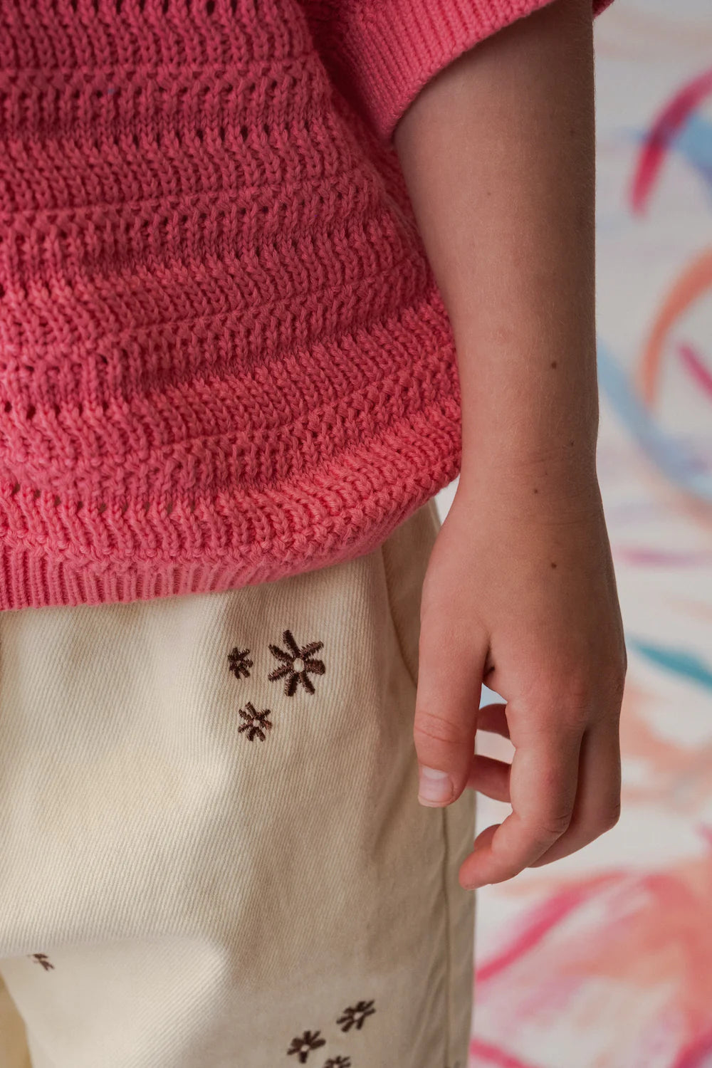 Grown Organic Denim Wild Flower Embroidery Pant - Milk