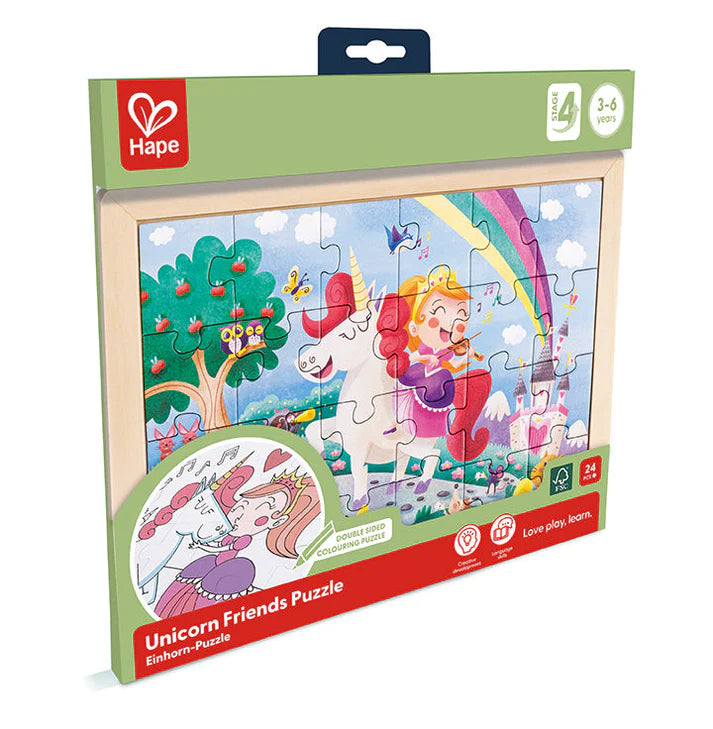 Hape - Double Sided Colour Puzzle Unicorn & Friends