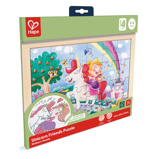 Hape - Double Sided Colour Puzzle Unicorn & Friends