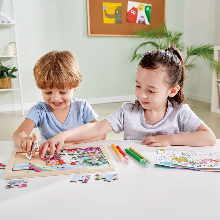 Hape - Double Sided Colour Puzzle Unicorn & Friends