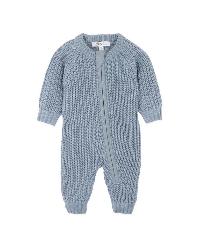 Bebe Blue Knitted Zip Romper