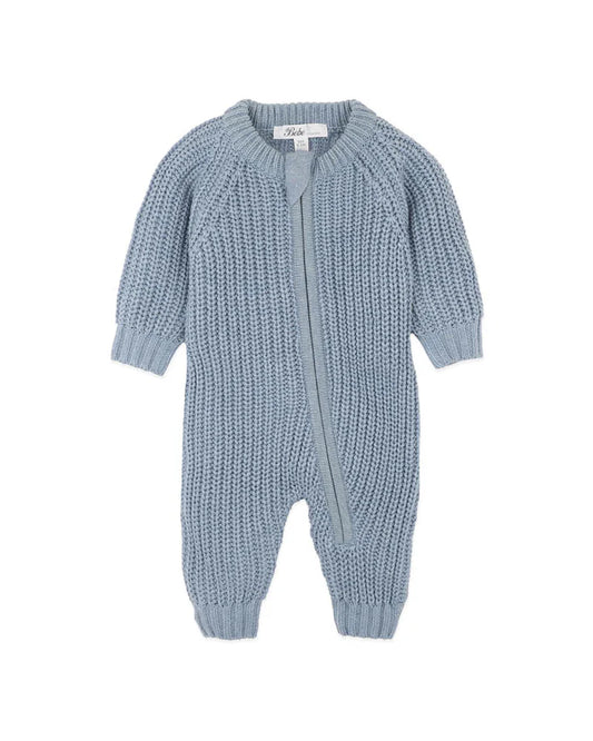 Bebe Blue Knitted Zip Romper