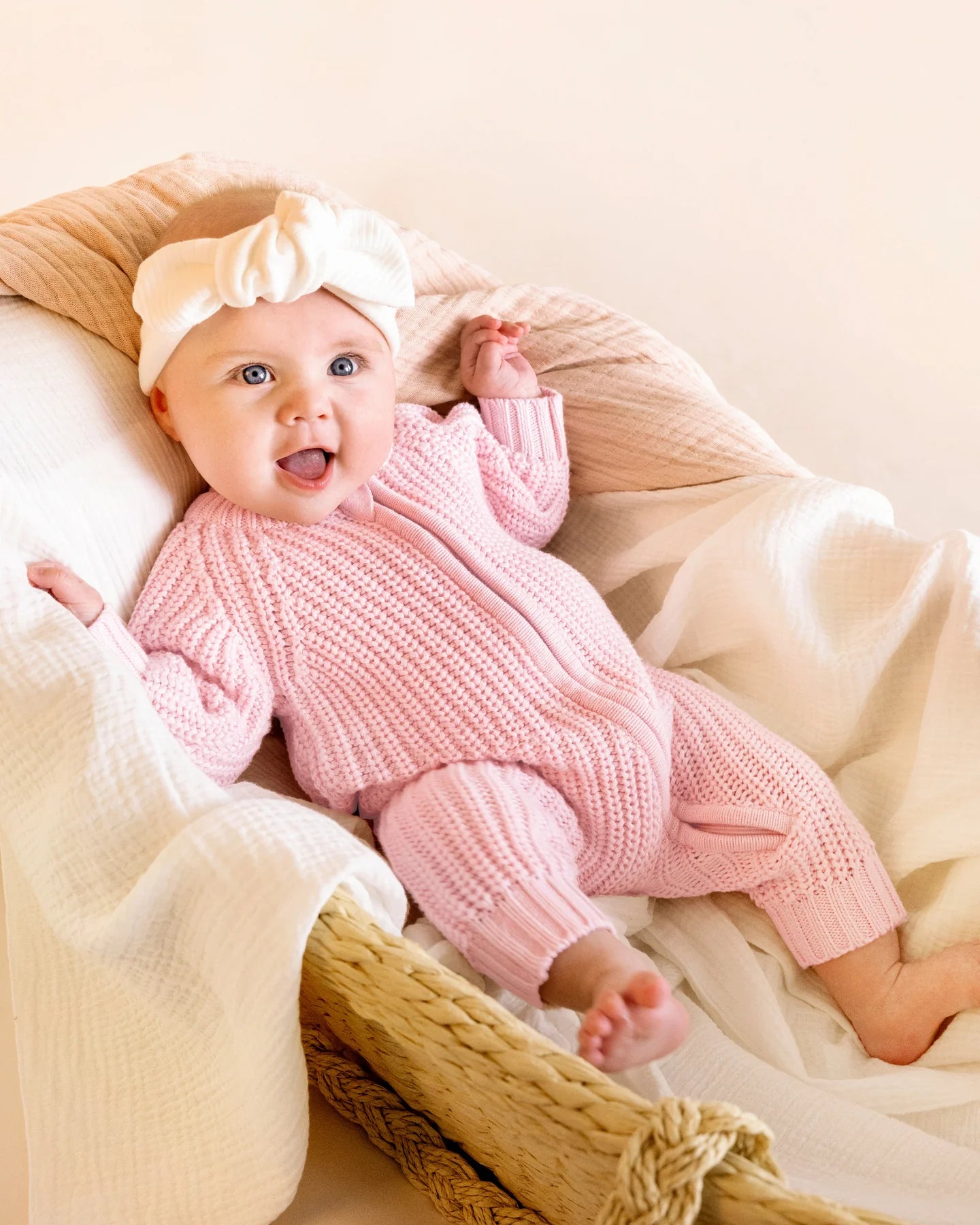 Bebe Pale Pink Knitted Zip Romper