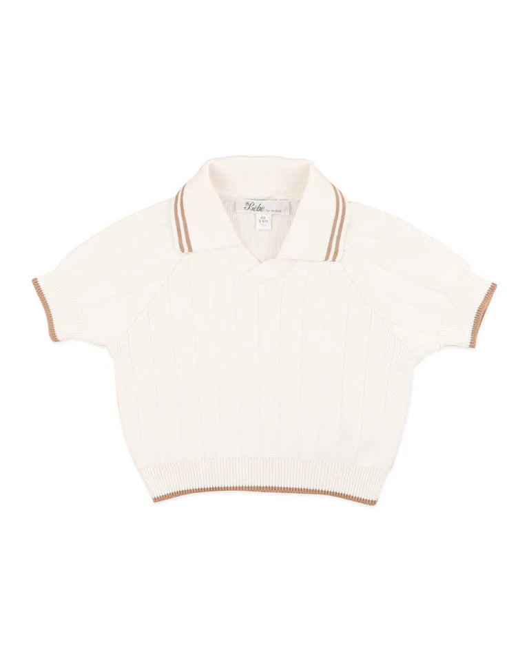 Bebe Evan Short Sleeve Collared Jumper - Cream