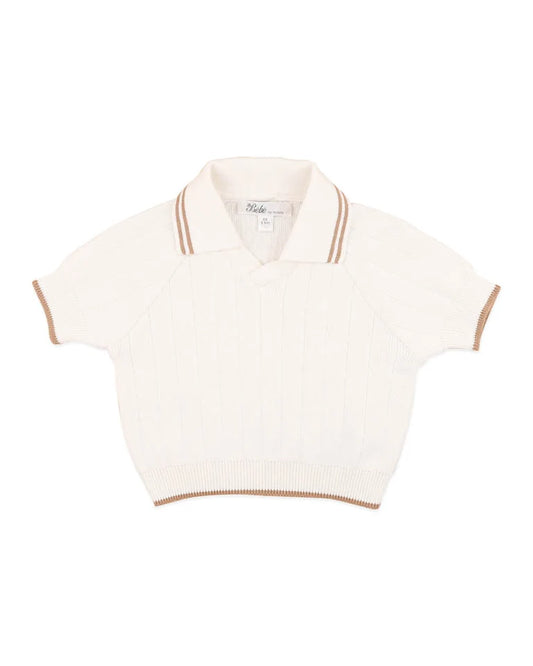 Bebe Evan Short Sleeve Collared Jumper - Cream