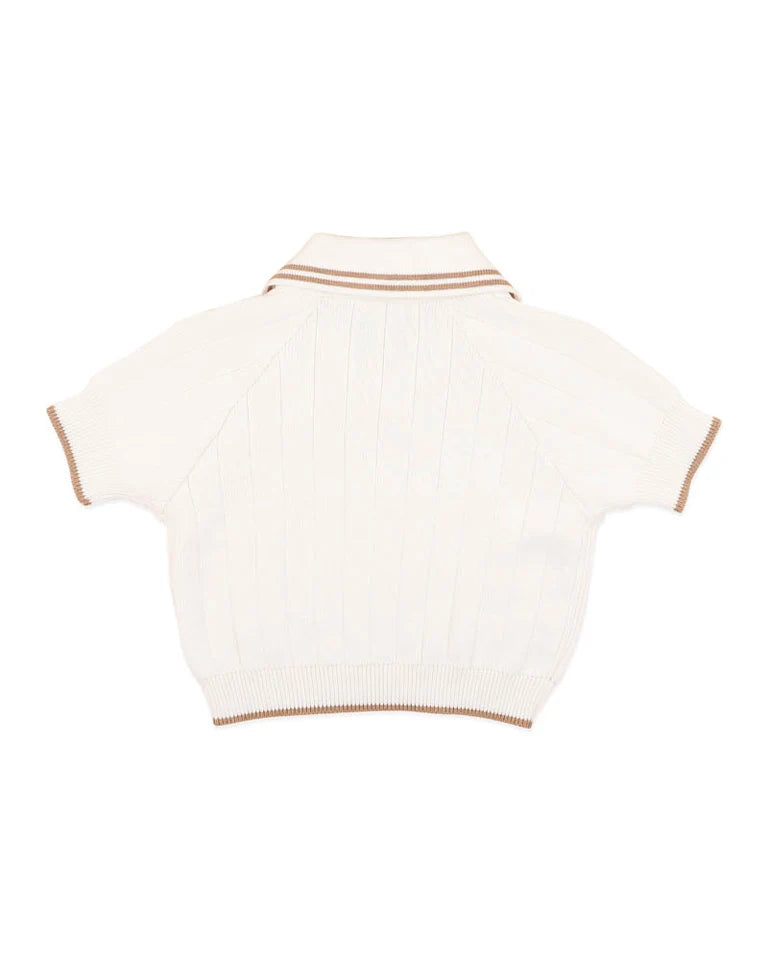 Bebe Evan Short Sleeve Collared Jumper - Cream