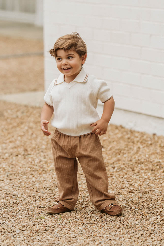 Bebe Evan Short Sleeve Collared Jumper - Cream