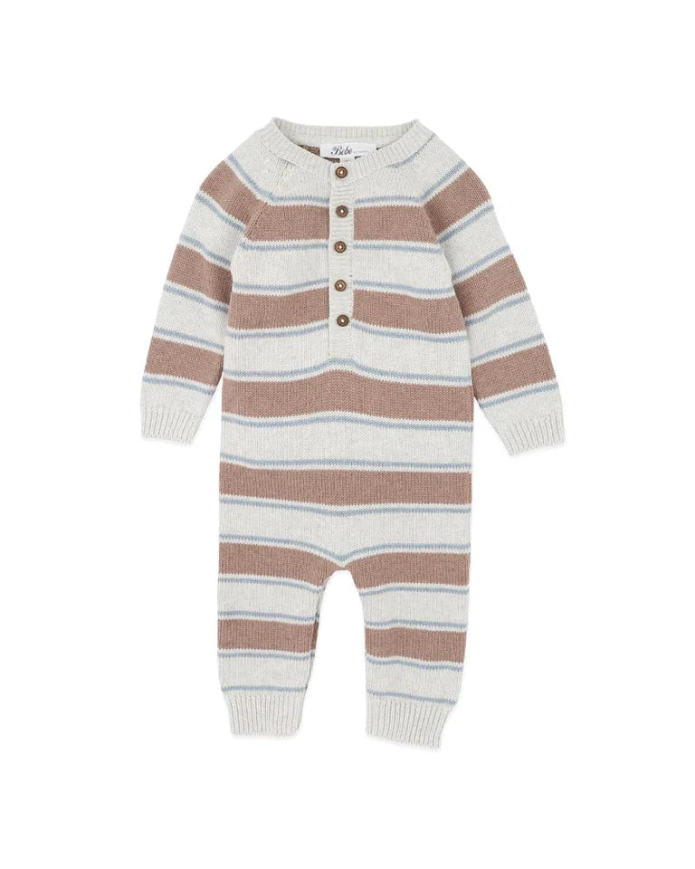 Bebe Alvin Stripe Organic Knitted Romper