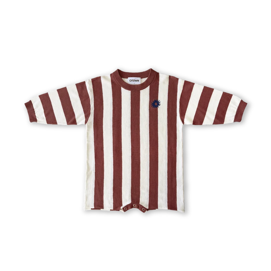 Grown Organic Knitted Stripe Romper - Maroon