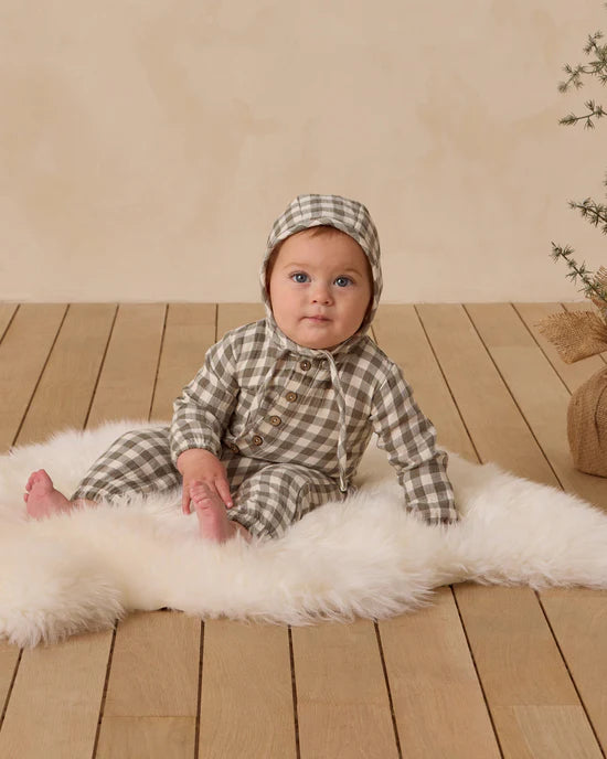 Quincy Mae Woven Baby Bonnet - Forest Check