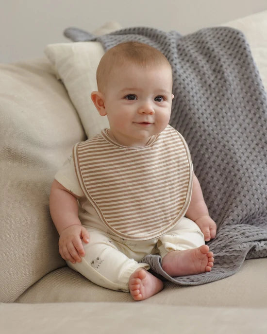 Quincy Mae Jersey Snap Bib, 2 Pack - Bunnies, Almond Stripe