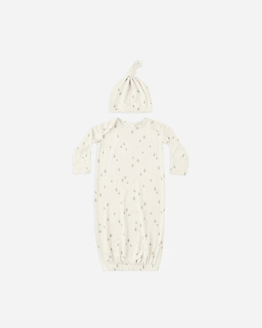 Quincy Mae Bamboo Baby Gown + Hat Set - Trees