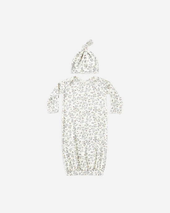 Quincy Mae Bamboo Baby Gown + Hat Set - Woodland