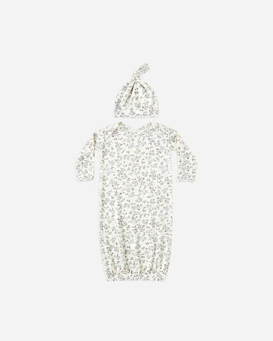 Quincy Mae Bamboo Baby Gown + Hat Set - Woodland
