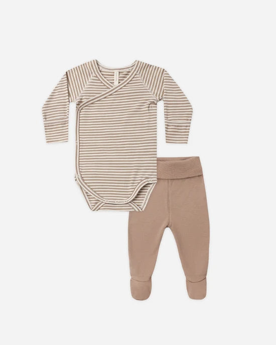 Quincy Mae Side Snap Bodysuit + Pant Set - Almond Stripe