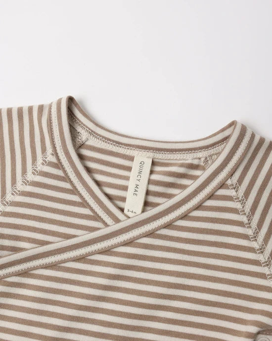 Quincy Mae Side Snap Bodysuit + Pant Set - Almond Stripe
