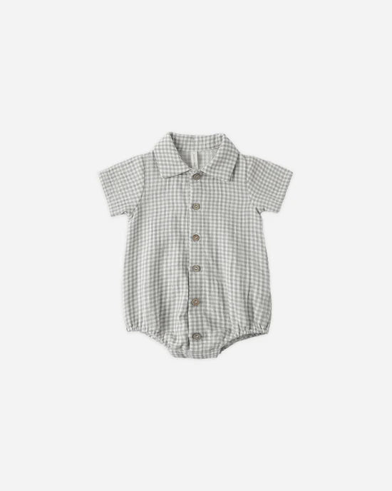 Quincy Mae Matteo Romper - Sage Gingham